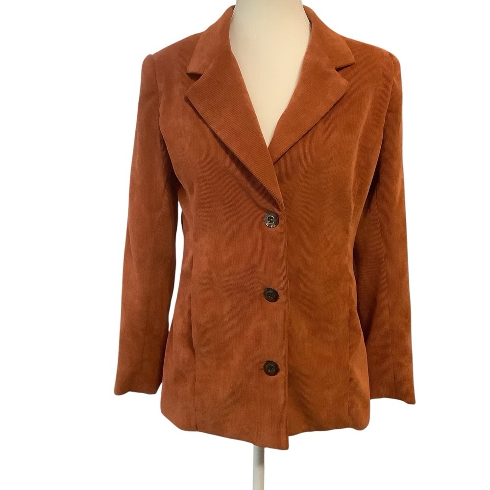 VINTAGE CORDUROY BURNT ORANCE LONG SLEEVE BUTTON UP BLAZER/ JACKET/ Size M